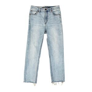 Volcom Jeans Womens 26 Blue Denim Girlfriend Crop Ankle Fit Raw Hem High Rise